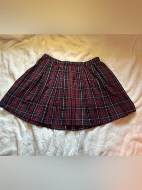 Social Collision Pleated Red Plaid Skirt - Women's Schoolgirl Style